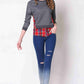 Full Size Plaid Patch Drop Shoulder Round Neck Top
