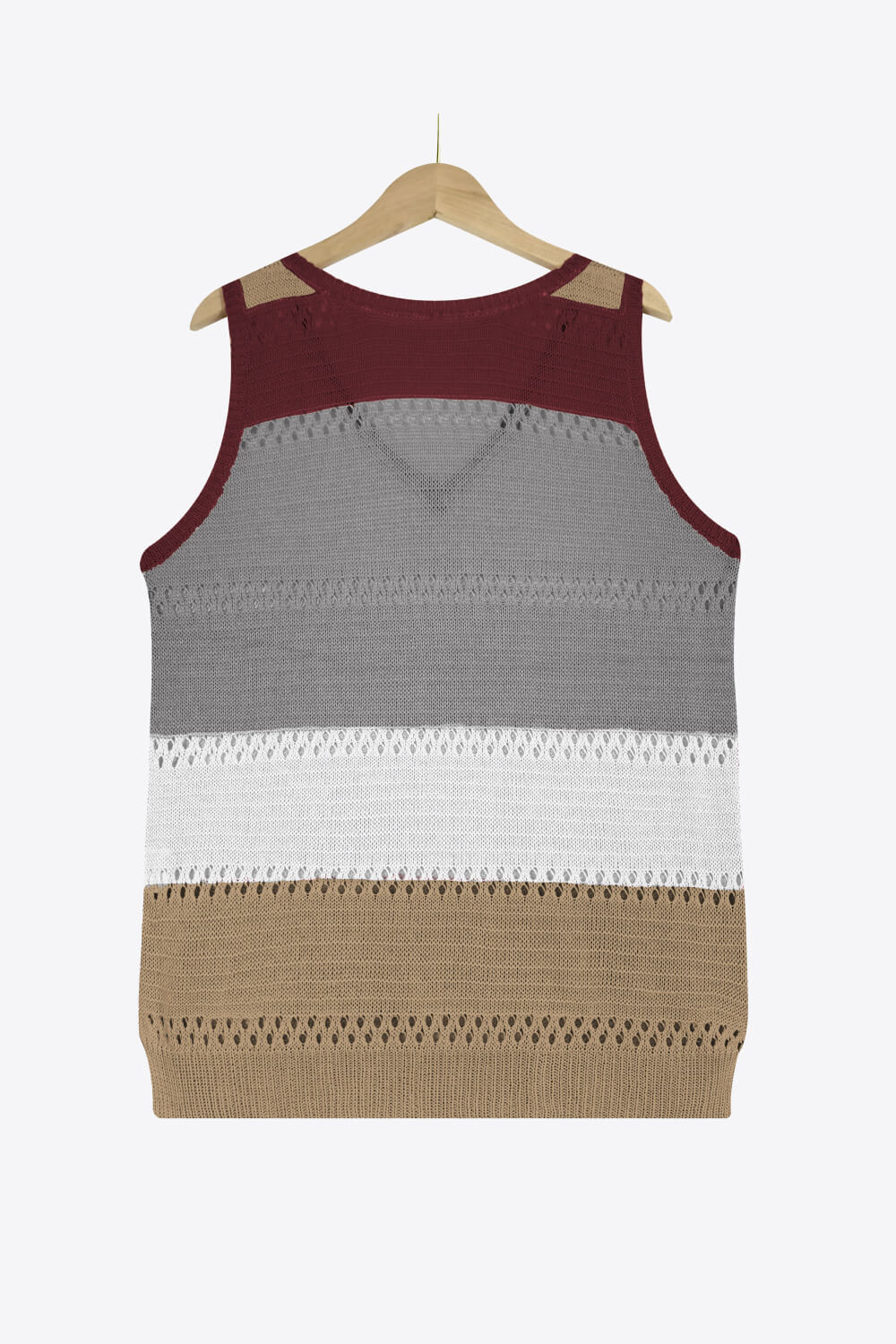 Striped Openwork V-Neck Knit Tank