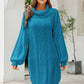 Mixed Knit Turtleneck Lantern Sleeve Sweater Dress