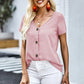 Buttoned V-Neck Short Sleeve Top