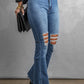 Distressed Raw Hem High-Waist Flare Jeans
