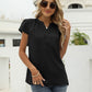 Swiss Dot Notched Neck Short Sleeve Top