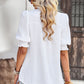 Textured Notched Neck Puff Sleeve Blouse