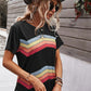 Multicolored Chevron Stripe Round Neck Side Slit T-Shirt