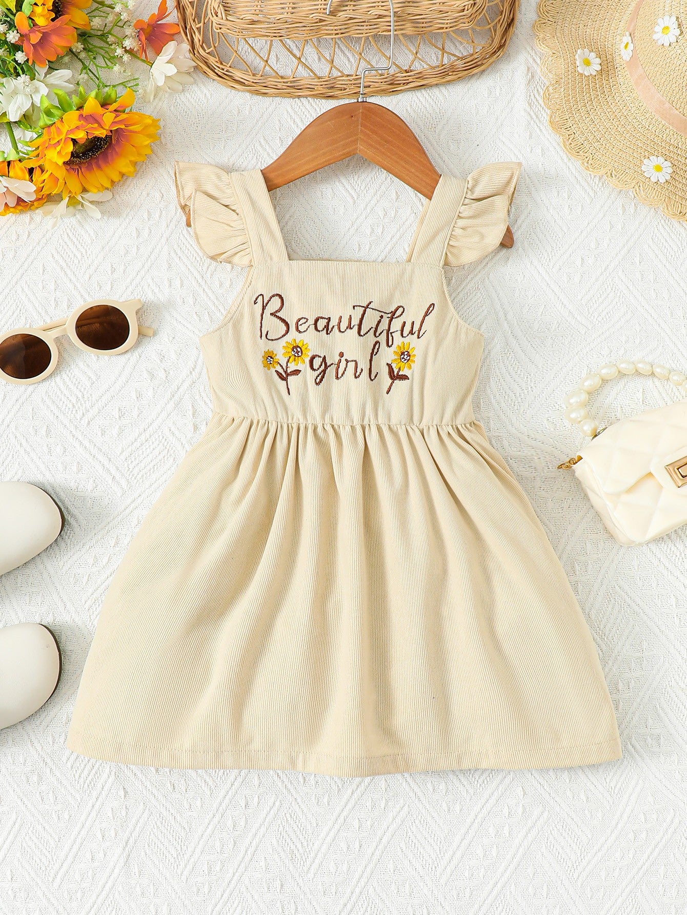 BEAUTIFUL GIRL Embroidered Graphic Square Neck Dress