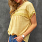 Swiss Dot Decorative Button Short Sleeve Blouse