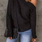 Horizontal Ribbing One-Shoulder Sweater