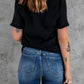 Swiss Dot Flounce Sleeve V-Neck Top