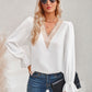 Contrast Trim Flounce Sleeve V-Neck Blouse