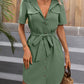 Tie-Waist Button Front Short Sleeve Shirt Dress