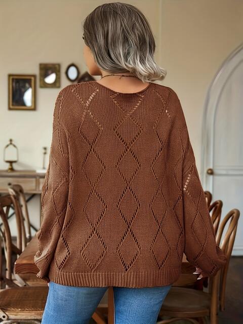 Plus Size Geometric Dropped Shoulder Sweater