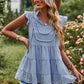 Swiss Dot Ruffle Shoulder Tiered Top