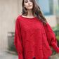 Openwork Boat Neck Sweater with Scalloped Hem