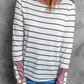 Striped Leopard Round Neck Long Sleeve Tee