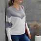 Chevron Color Block V-Neck Dropped Shoulder Sweater