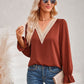 Contrast Trim Flounce Sleeve V-Neck Blouse