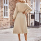 Buttoned V-Neck Flounce Sleeve Midi Dress