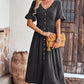 Gathered Detail Buttoned V-Neck Midi Dress