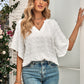 Swiss Dot Notched Neck Flare Sleeve Blouse