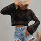 Openwork Flare Sleeve Cropped Cover Up