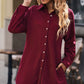 Button Front Curved Hem Raglan Sleeve Shirt Dress
