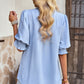 Textured Notched Neck Puff Sleeve Blouse