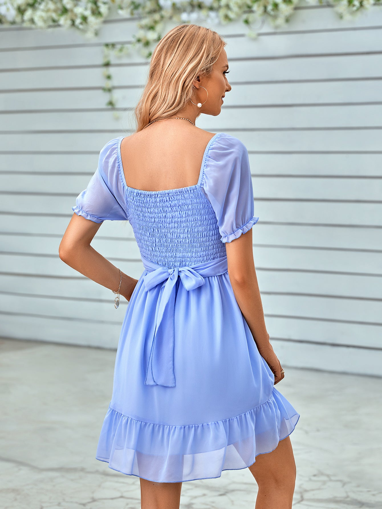 Tied Ruffle Hem Smocked Reversible Dress