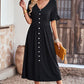 Gathered Detail Buttoned V-Neck Midi Dress