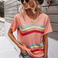 Multicolored Chevron Stripe Round Neck Side Slit T-Shirt