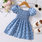 Printed Square Neck Smocked Dress