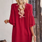 Notched Neck Flare Sleeve Pocket Dress
