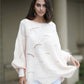Openwork Boat Neck Sweater with Scalloped Hem