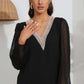 Contrast Swiss Dot Balloon Sleeve Blouse