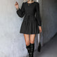 Frill Trim Tie Waist Puff Sleeve Mini Dress