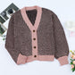Waffle-Knit Drop Shoulder Button-Down Cardigan