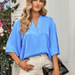 Three-Quarter Flare Sleeve V-Neck Blouse