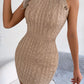 Decorative Button Sleeveless Cable-Knit Dress