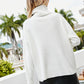 Button Detail Rib-Knit Turtleneck Sweater