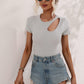 Cutout Round Neck Short Sleeve Knit Top
