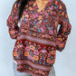 Bohemian Balloon Sleeve Notched Neck Blouse