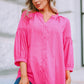 Polka Dot Three-Quarter Puff Sleeve Blouse