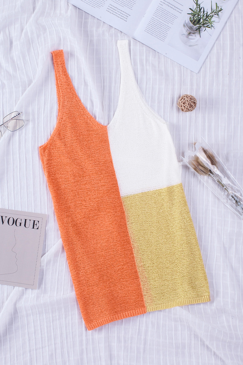 Color Block V-Neck Knitted Tank