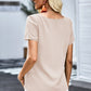 Buttoned V-Neck Short Sleeve Top