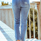 Distressed Ankle-Length Straight Leg Jeans