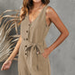 Tie-Waist Buttoned Plunge Sleeveless Romper
