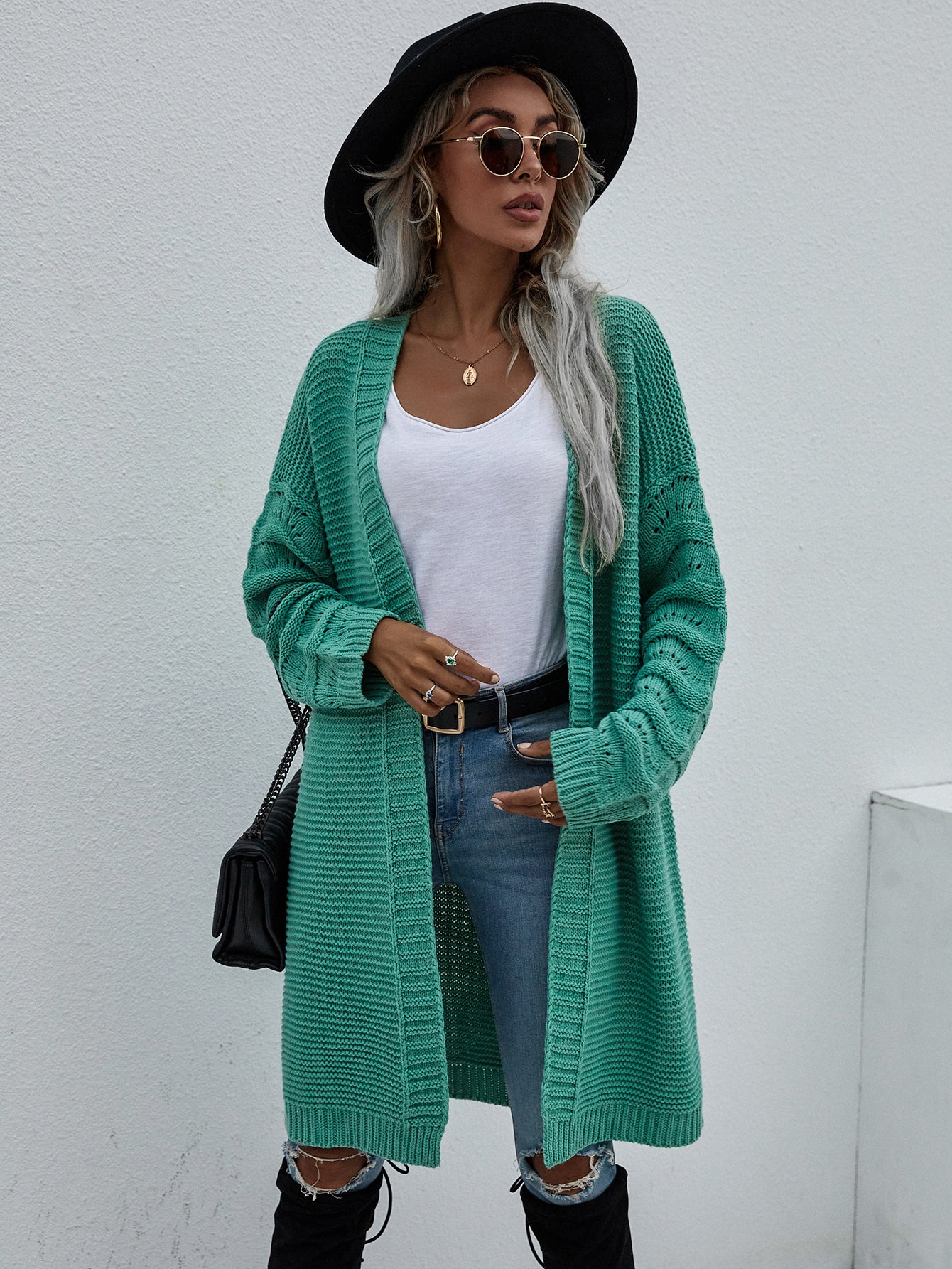 Horizontal Ribbing Open Front Duster Cardigan