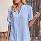 Textured Notched Neck Puff Sleeve Blouse