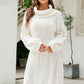 Mixed Knit Turtleneck Lantern Sleeve Sweater Dress