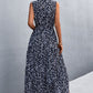 Printed Mock Neck Sleeveless Belted Tiered Dress