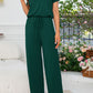 Round Neck Open Back Jumpsuit with Pockets